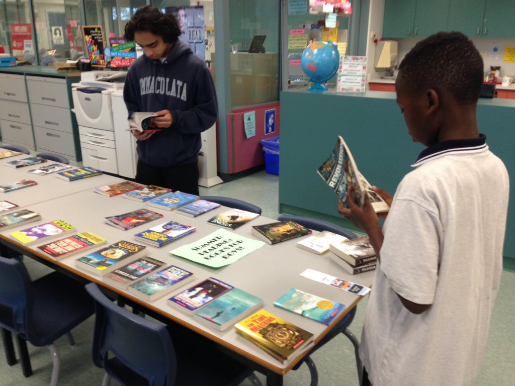 Immaculata_LC's tweet photo. Today was "Free Book for the Summer" @ImmaculataOCSB. Our grades 7 &amp; 8 students enjoyed choosing a brand new Scholastic book they could keep. They also liked selecting one of many bookmarks signed by @EricRWalters. #SummerReading https://t.co/lWCaSSDKMZ