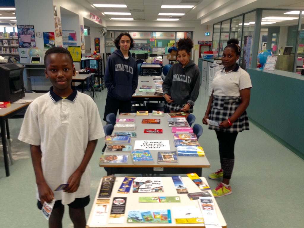 Immaculata_LC's tweet photo. Today was "Free Book for the Summer" @ImmaculataOCSB. Our grades 7 &amp; 8 students enjoyed choosing a brand new Scholastic book they could keep. They also liked selecting one of many bookmarks signed by @EricRWalters. #SummerReading https://t.co/lWCaSSDKMZ