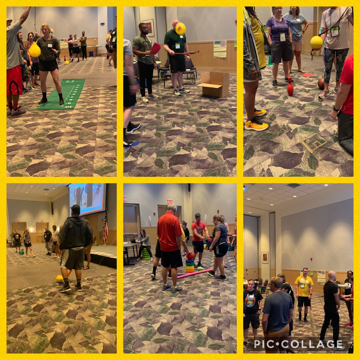 FCPSAdaptedPE's tweet photo. Thank you @UVACAPE1 for inviting us to be a part of the CTA! We loved sharing our ideas with the teachers & seeing the amazing ways they used the equipment to integrate APE goals into PE! #APEjmu2019 #APEcta2019 #APEchatter #AdaptedPE #APE #JMUCTA2019 #BustOpenYourBox #PERMitUP https://t.co/P2nDsQ24zO