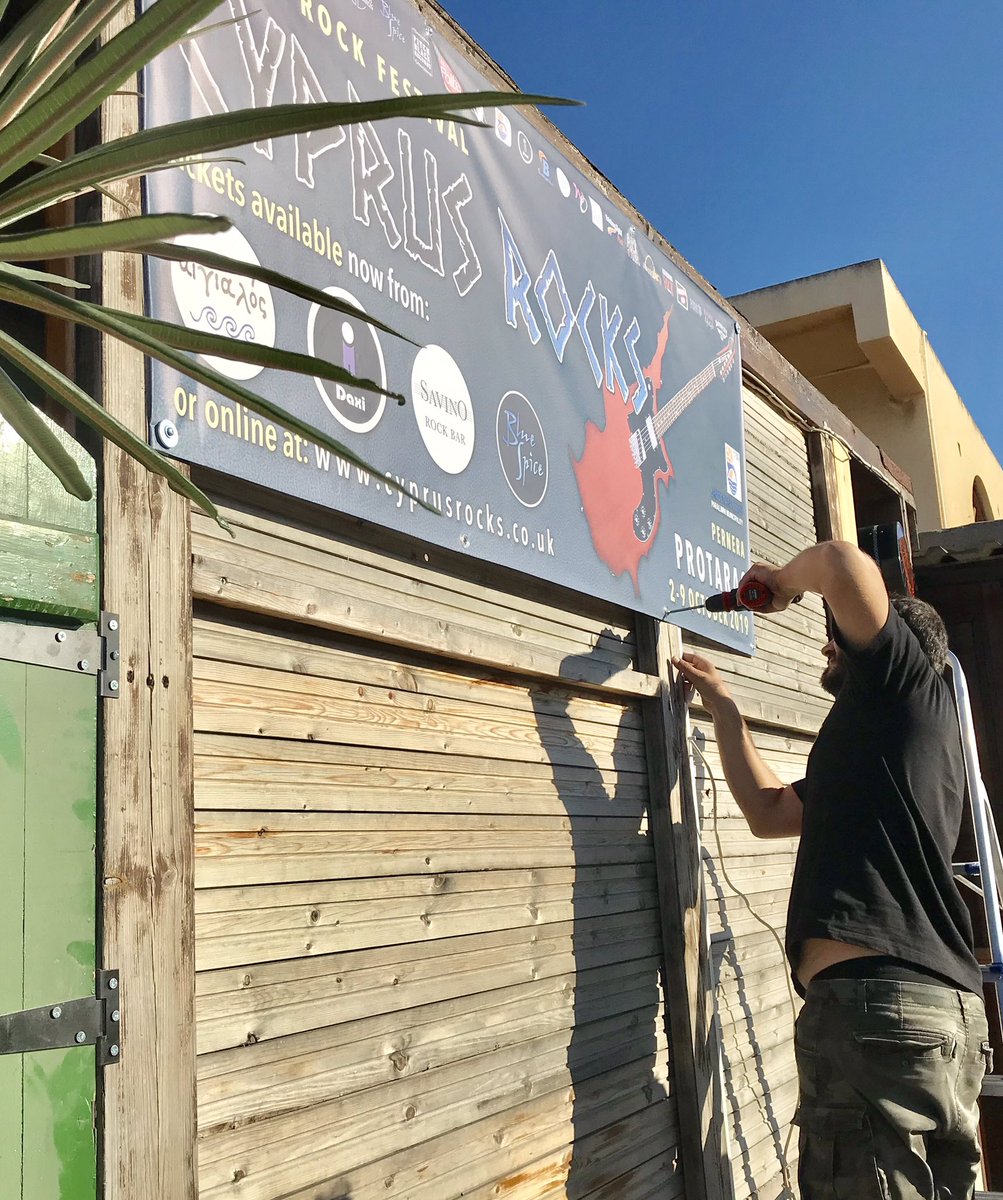 CyprusRocksfest's tweet photo. Work in progress....
Putting up the Cyprus Rocks ‘19 banners!!
#koursaros #cyprusrocksfestival #protaras https://t.co/y1cRPFnEgP