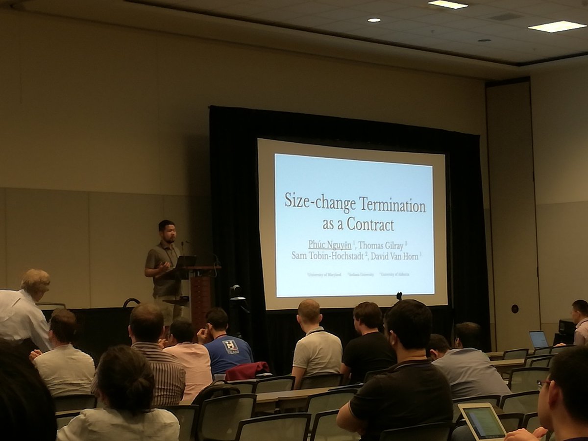 tomgilray's tweet photo. Phil Nguyen giving a great talk on our paper "Size-Change Termination as a Contract" w/ @samth @lambda_calculus #pldi2019 https://t.co/0k3wfDsuYo