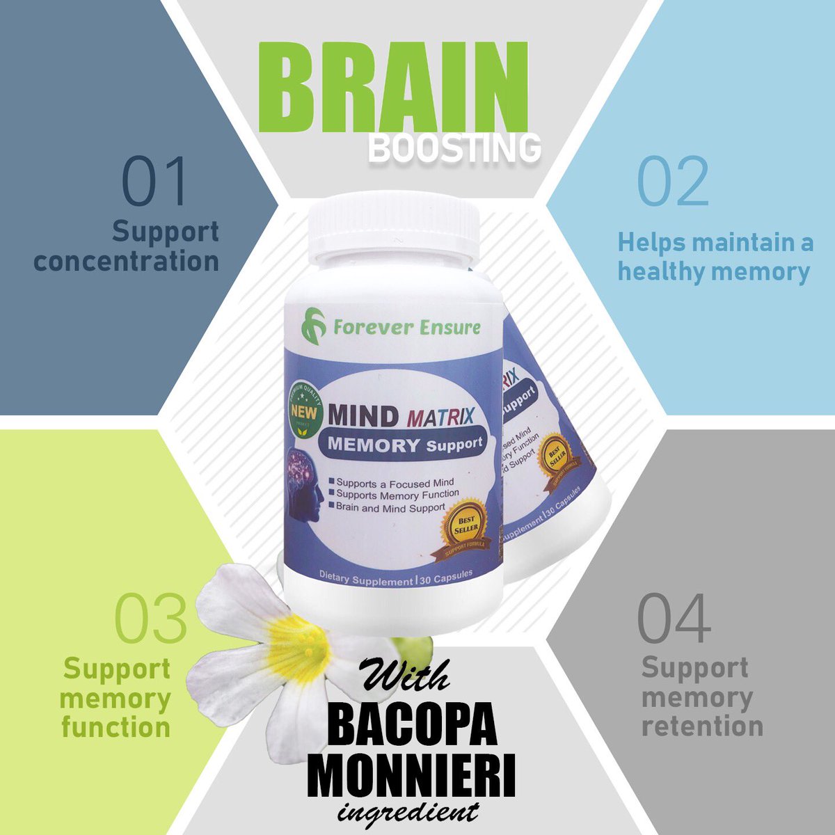 Forever ensure Mind Matrix is a memory support supplement that was designed to enhance brain focus and concentration as a primary purpose. Thanks to its natural herbal based formula, this dietary brain support will help you diminish mental exhaustion and fatigue.