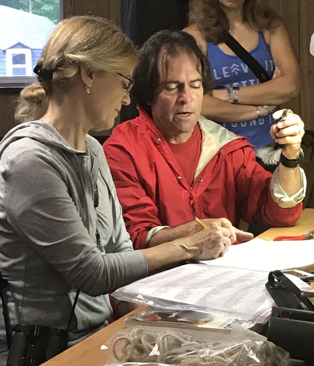 Am at NJ School of Conservation Teaching Scholar Program on Biodiversity Field Methods by Stokes State Forest.   Bird mist netting/banding demonstrated by Dr. John Smallwood followed by birding lecture/walk.  Amazing amount of data collected.  Bat tagging/small mammals tomorrow.