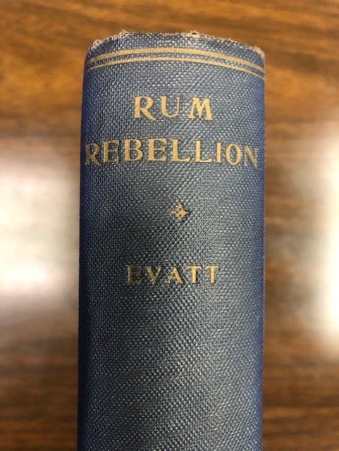 MacArthur1880's tweet photo. From #GenMacArthur's #library: Rum Rebellion (1943) by H. V. Evatt. Evatt was Australia's Attorney-General & Minister for External Affairs 1941-1949. He signed & gave this book to MacArthur. His study of the Rum Rebellion continues to be debated by academics. #MacArthurArchives https://t.co/6zUFCKt2ra