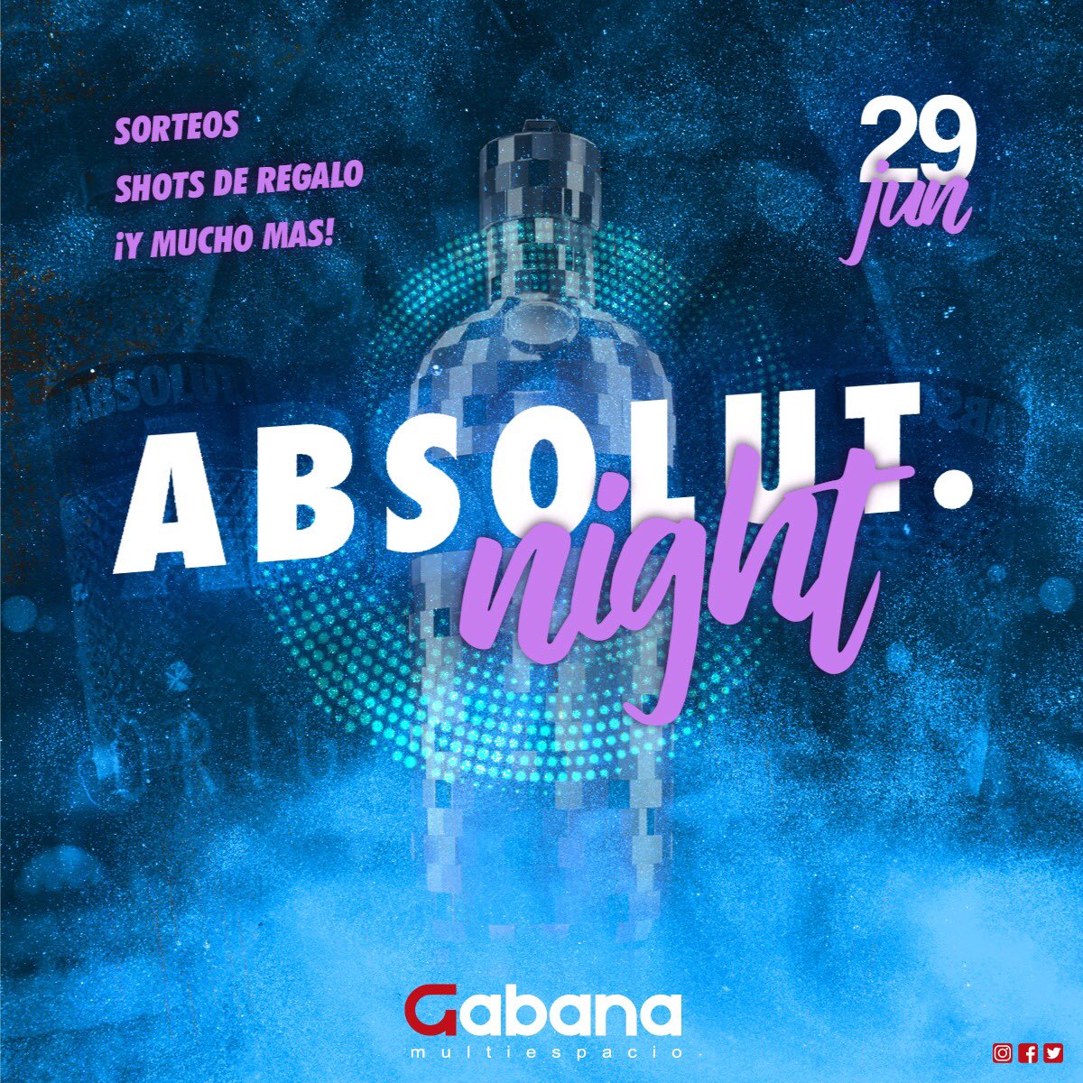 GabanaMultiespa's tweet photo. 🔷ABSOLUT NIGHT🔷

¡Este sábado, #AbsolutNight en #GabanaMultiespacio!
Una fiesta llena de sorpresas y diversión para que pases una gran noche junto a tus amigos🎉

🎁🎁¡¡Sorteamos!!🎁🎁

➕2 entradas 🎫

📌Para participar:

✅“Me gusta” en la foto❤️
✅Retweet🔄 https://t.co/hDV0ZZ5QKm
