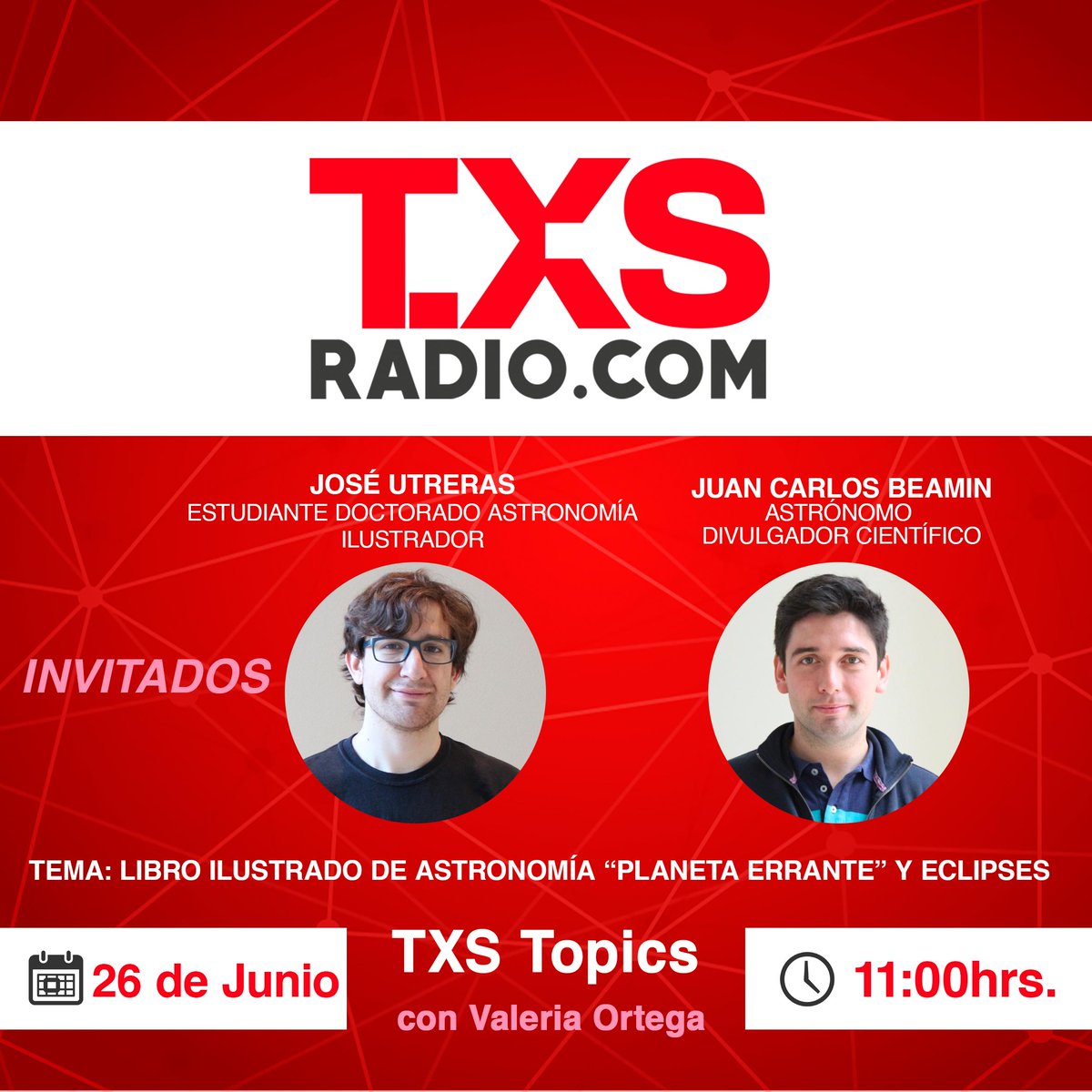 txsradio's tweet photo. TXSLovers!!! Maravilla de invitad@s para este miércoles 26
Cynthia Troncoso de @_MintMobile con @FelipeOvalle 
@Jose_Mauricio_U y @jcbeamin con @vale_ortega 
Elisa Servajean en #Rockstars @GaboTuitero 
Kenneth Daniels con @JaimeColomaT @WidefenseChile https://t.co/w3Sq1eNezV