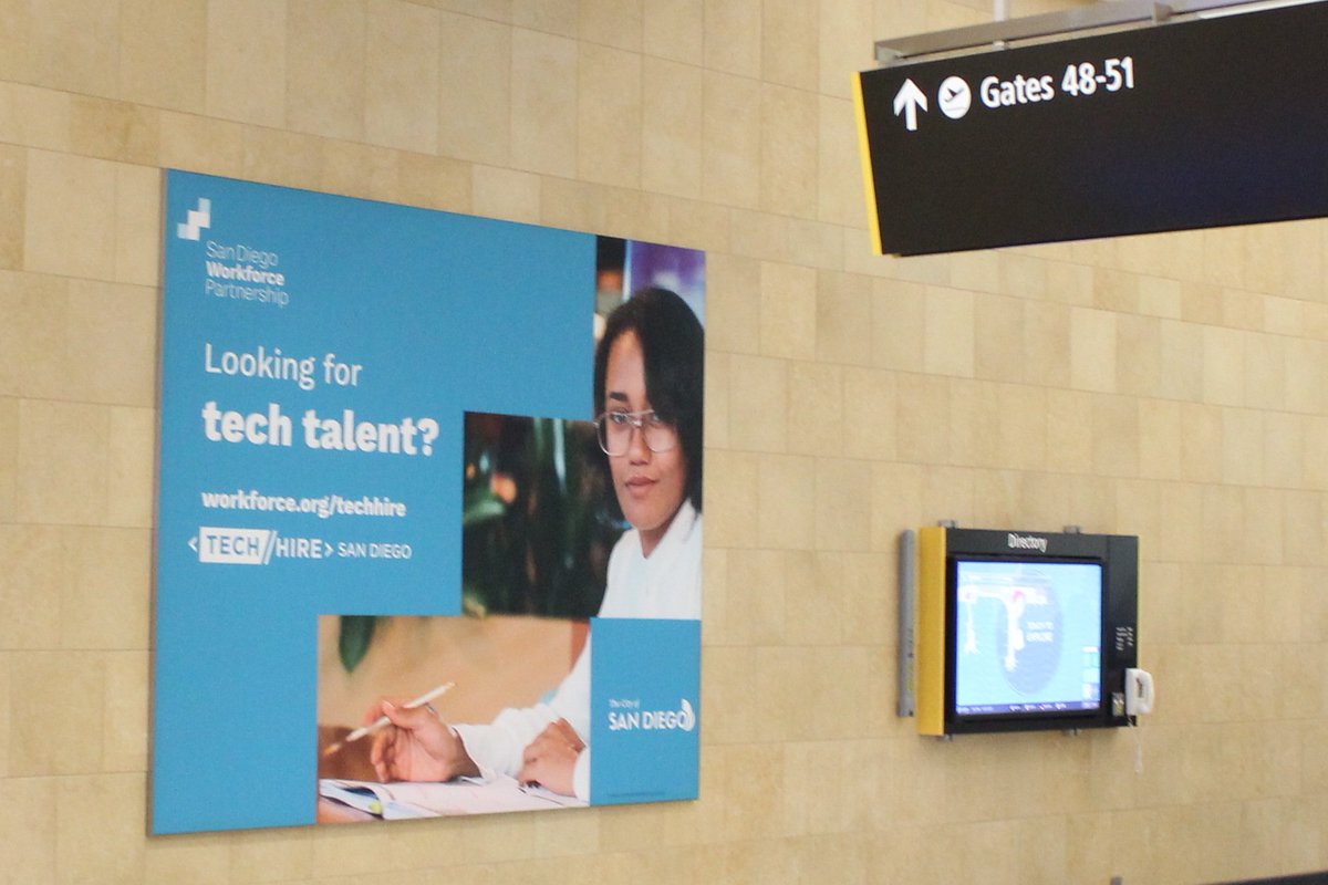 sdworkforce's tweet image. As seen at @SanDiegoAirport: Looking for tech talent? Visit workforce.org/techhire to learn more. #TechHire
