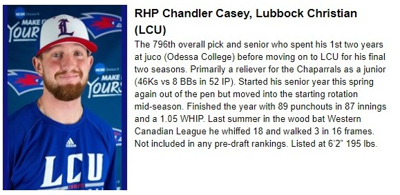 DellaTora's tweet image. A continuing review of each of the signed @astros picks with 26th rounder Chandler Casey out of Lubbock Christian (and Odessa College) next on the docket. #Astros #MLBDraft2019 @LCU_Baseball @OdessaCBaseball @FrenshipSports