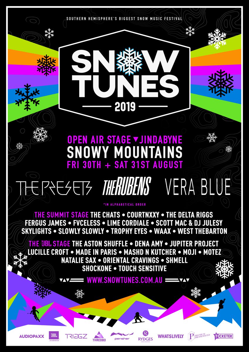 eventopia's tweet image. ON SALE: SNOWTUNES 2019, the southern hemisphere’s biggest snow music festival, is on sale NOW! See your favs - VERA BLUE, THE RUBENS, THE DELTA RIGGS, and many more! Buy your tickets here to lock down an awesome weekend in the snow: evtp.to/a2edb  @snowtunesfest