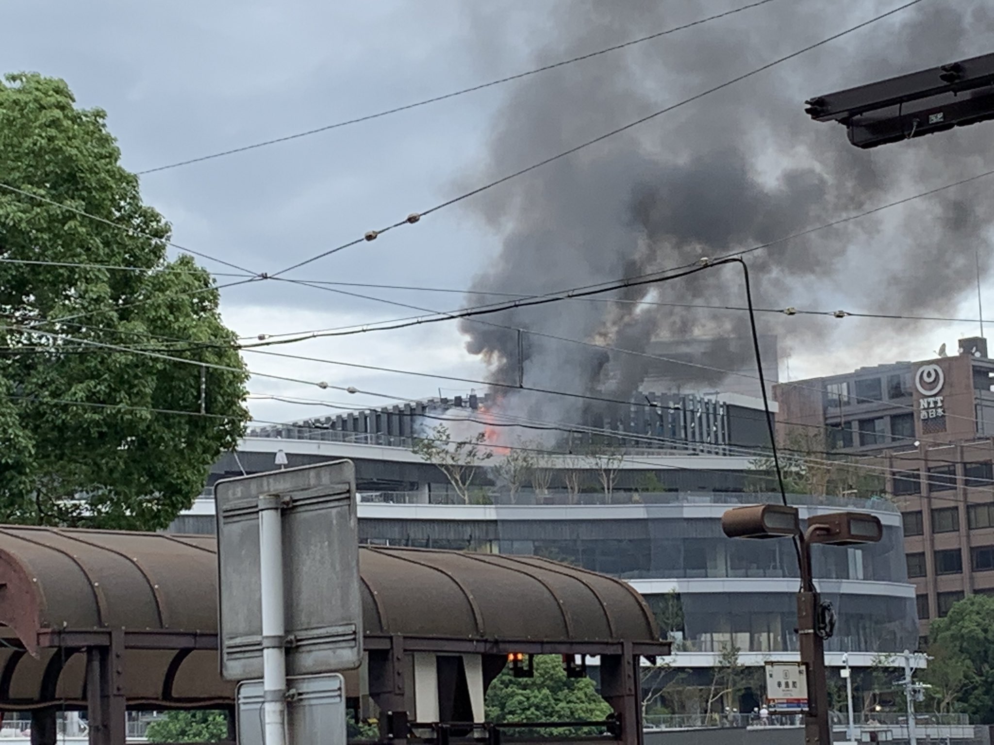 熊本市中央区の桜町再開発ビルで火事が起きた現場の画像