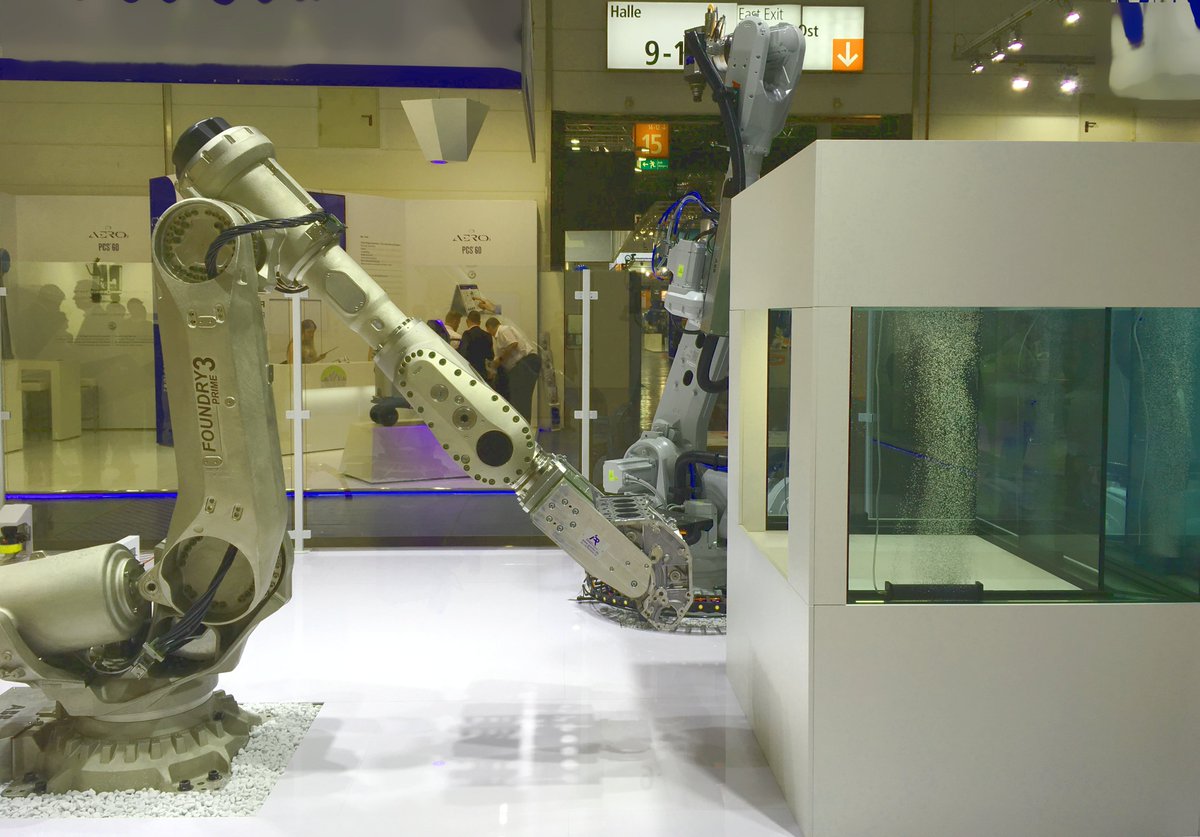 ABBRobotics's tweet photo. Day 2 at #GIFA, witness #industrialrobot IRB 6790 handling a cast part, putting it into a washer and handing it over to an IRB 6640 for grinding.
Find out more: https://t.co/psRkJ5ZYci https://t.co/sxQbw86o29