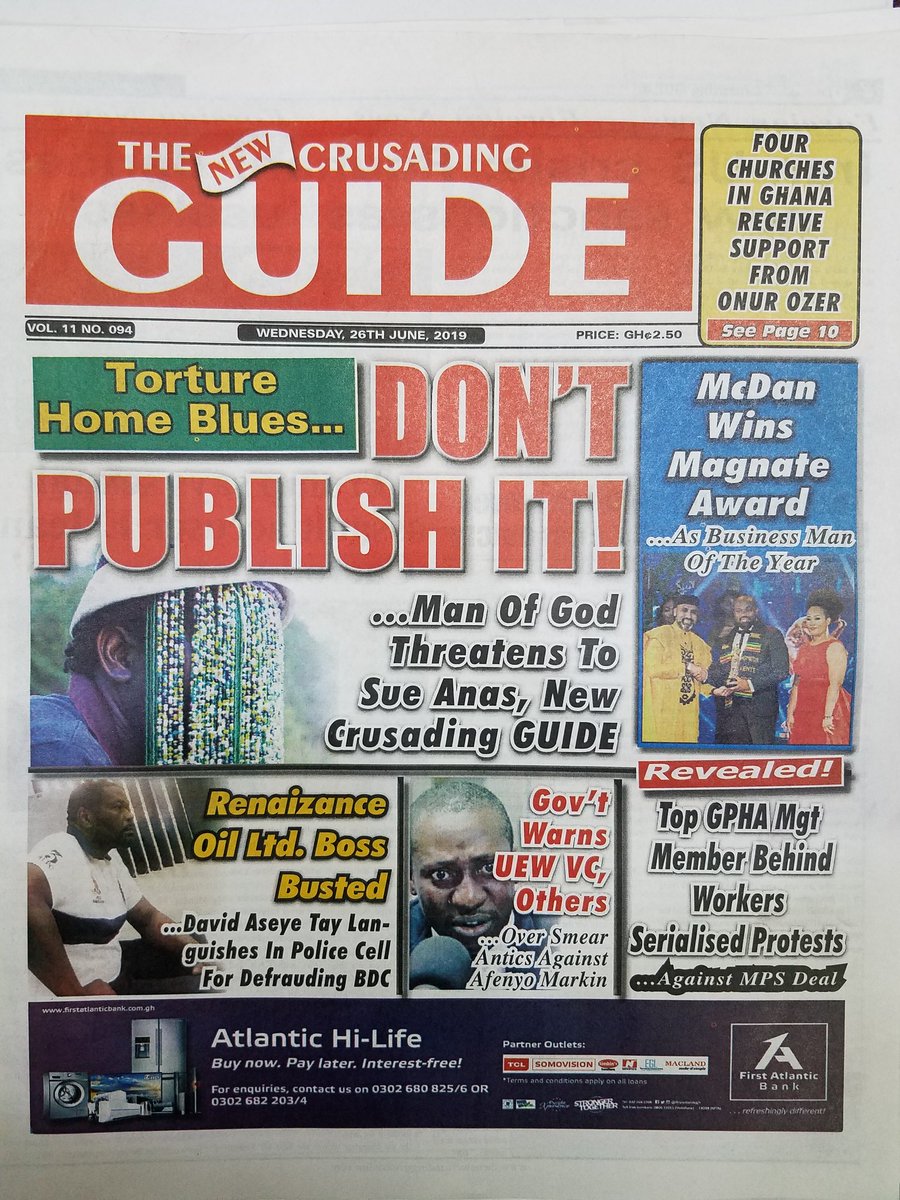 Adom1063fm's tweet photo. Newspaper headlines, Wednesday, 26th June, 2019.

#DWASONSEM on Ghana's🇬🇭no.1 radio station Adom106.3FM with CAPTAIN SMART. https://t.co/5sRag2n9Dt