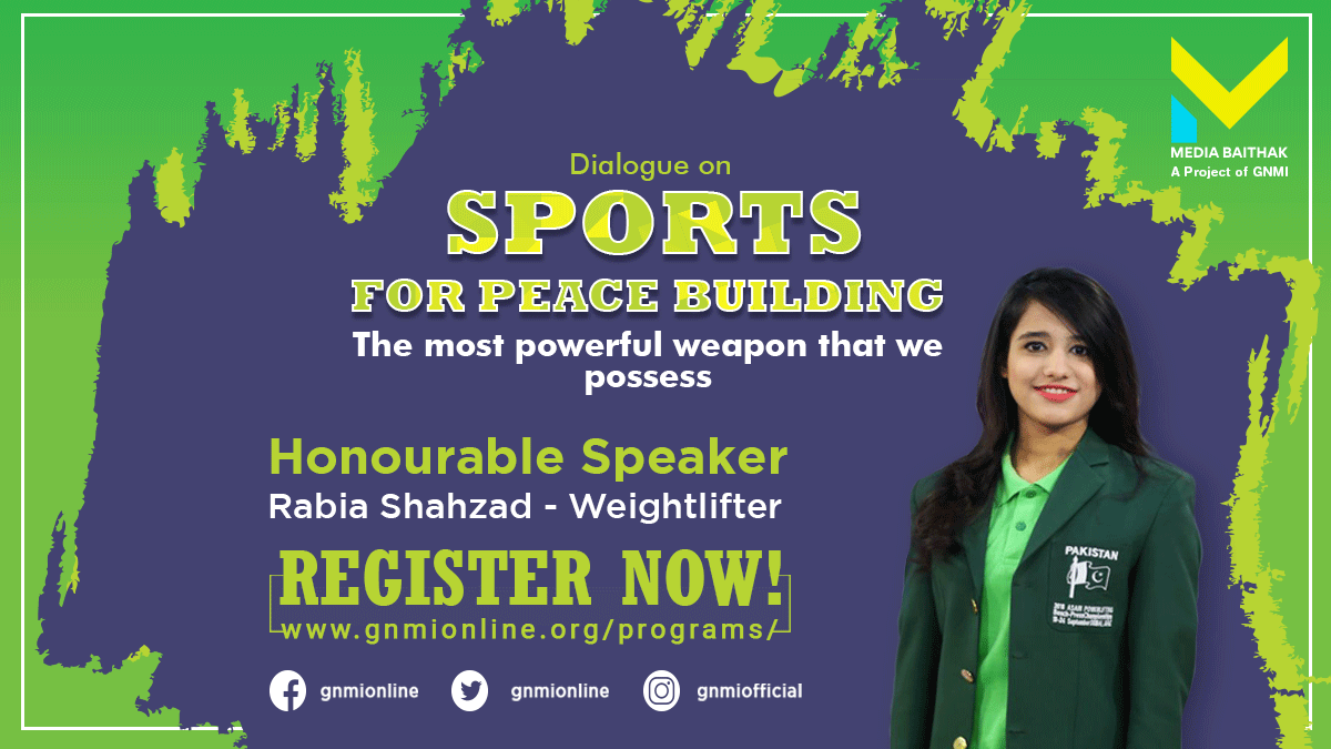 GnmIonline's tweet photo. Rabia Shahzad is Pakistani female weightlifter. She has won a gold medal at the Ralph Cashman Weightlifting Championship in Sydney. Rabia will be joining us on 28th June 2019 in a Dialogue on Sports For Peace Building! #SportsForPeaceBuilding #MediaBaithak #GNMI #RabiaShahzad https://t.co/r2OfRrRMB3
