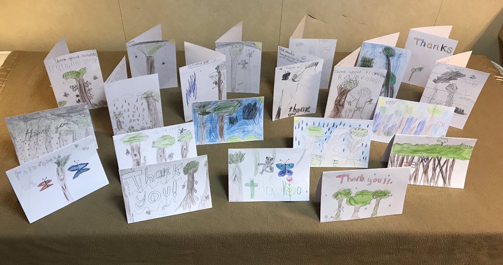 wildsidenat's tweet photo. Loved these thank-you cards that was given from P3/4 class @Burgh_Primary after running our βRainforest Tribesβ workshop with them recently!! Looks like they enjoyed the session as much as me!! #activelearing #eastlothian #scotland #rainforests https://t.co/qtFSBeR577