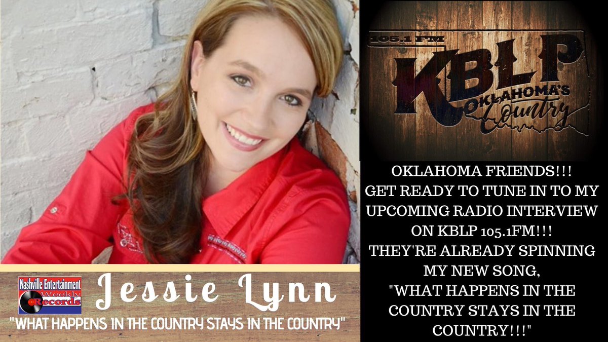 TOMORROW Wed. 10:30 am CDT! Tune In to <a href="/JessieLynnJL/">Jessie Lynn®</a> upcoming Radio Interview on <a href="/KblPradio/">KBLP</a> KBLP 105.1FM in Oklahoma! They're already Spinning her New Song, "What Happens In the Country Stays In The Country!" Stay Tuned! JessieLynn.net       <a href="/NEWRMusic/">NEWRMusic</a> <a href="/DirttoDivaMusic/">DirttoDivaMusicProd.</a>