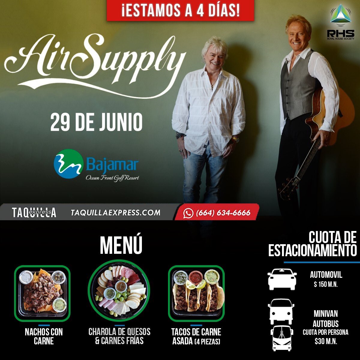 bajamargolf's tweet photo. 4 días para AIR Supply En Ensenada! 😱
🍴Aquí les dejamos el menú para ese día y la cuota de estacionamiento.
#BajamarGolf #Concierto #FrenteAlMar #AirSupplyEnEnsenada #RHSWorld https://t.co/Sc5XgOIE8g