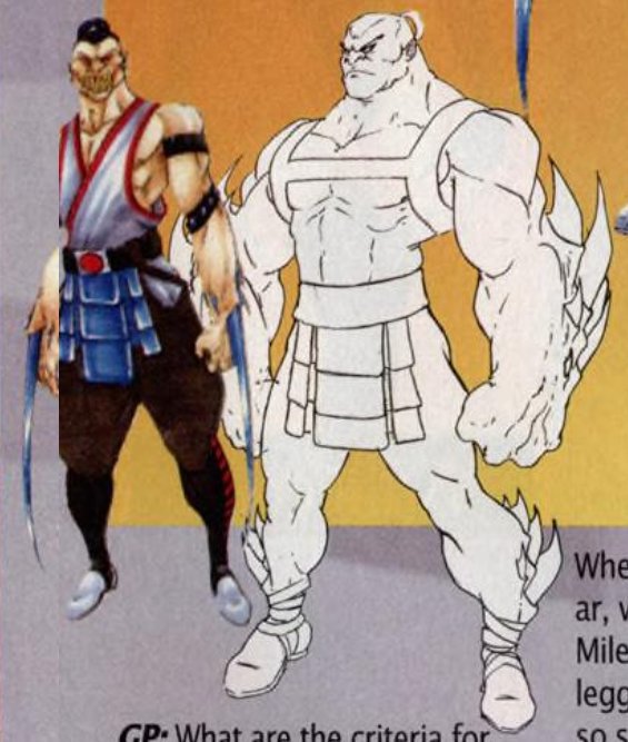 John Tobias' original character sketches for Kintaro, Shang Tsung, Baraka, and Raiden in Mortal Kombat II.