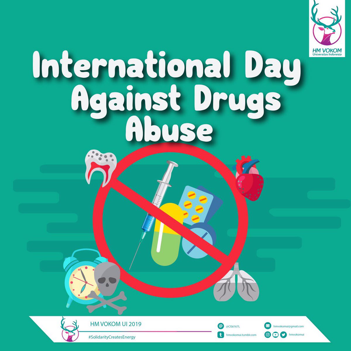 Happy International Against Drug Abuse Day!
<a href="/HMMIDUI/">HM Vokasi MID UI</a> <a href="/HIMADMUI/">HIMADM Vokasi UI</a> <a href="/HIMTAUI/">HM Vok Pariwisata UI</a> <a href="/HMRK_UI/">HMRK Vokasi UI</a> <a href="/HMVA_UI/">HMVA UI</a>

Departemen Kominfo 
HM Vokom UI 2019
#SolidarityCreatesEnergy