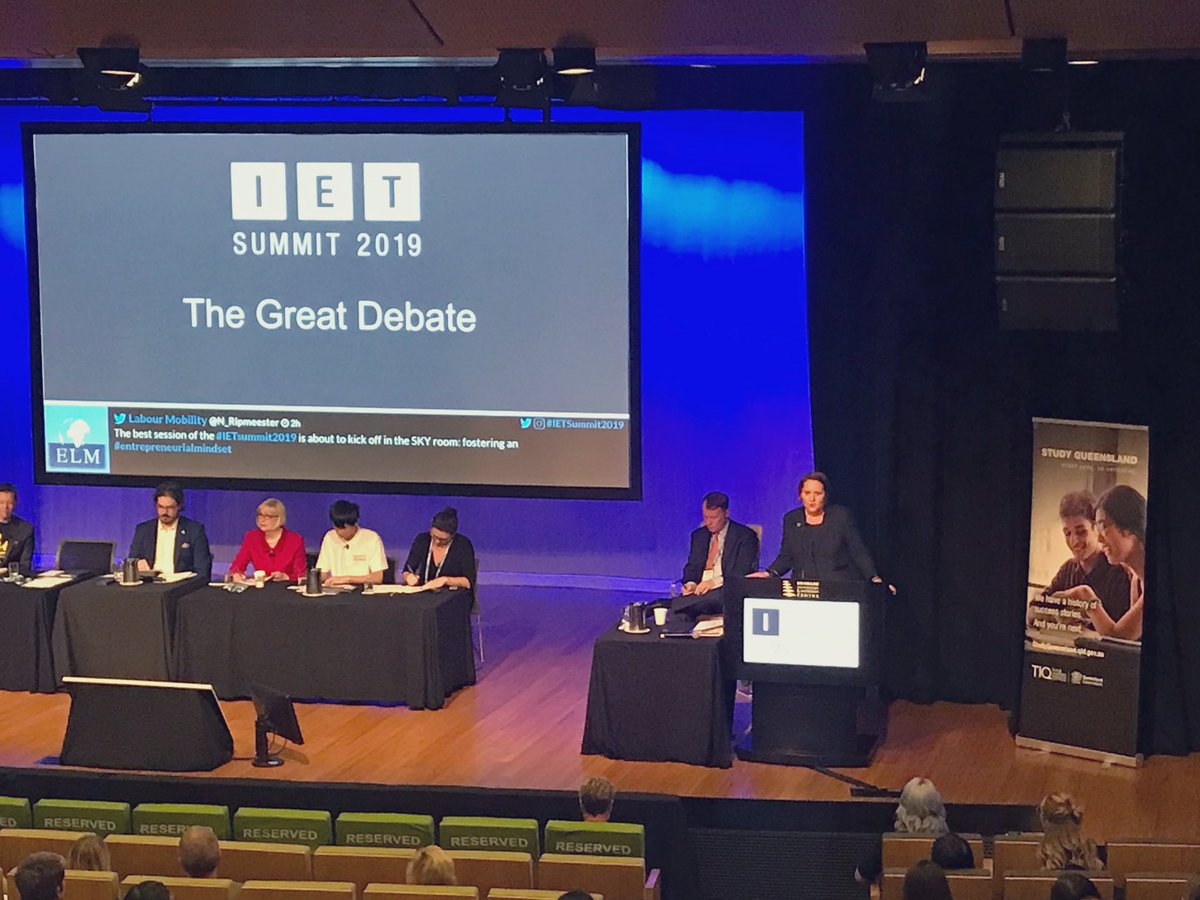 .@RebeccaHallAUS hit the stage! She said she has been waiting for this very moment for last 30 years to debate about how Australia is making the most of international students as talent and our future prosperity! #IETsummit2019 @StudyQld