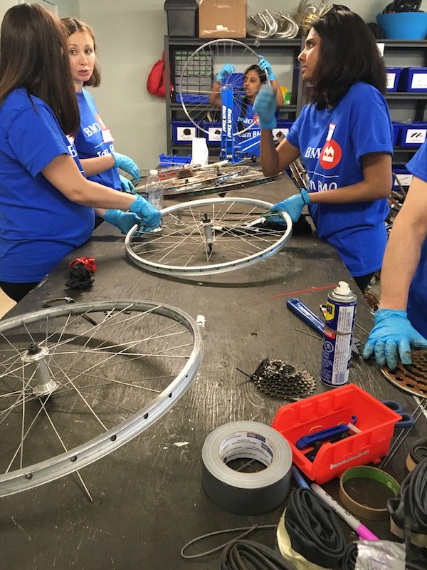 ScarbCycles's tweet photo. Today we hosted a second group of @BMO employees at our Lawrence-Orton Bike Hub. This is how we are working towards a more sustainable Scarborough.
#BMOhelps
#BMOvolunteerDay
#BMOgrowthegood
#BikeTO
#Ward20
#Ward24
#TObikes
#ScarbTO
#BeyondDowntown
#HealthyFuturesForAll https://t.co/XxOisOqISY