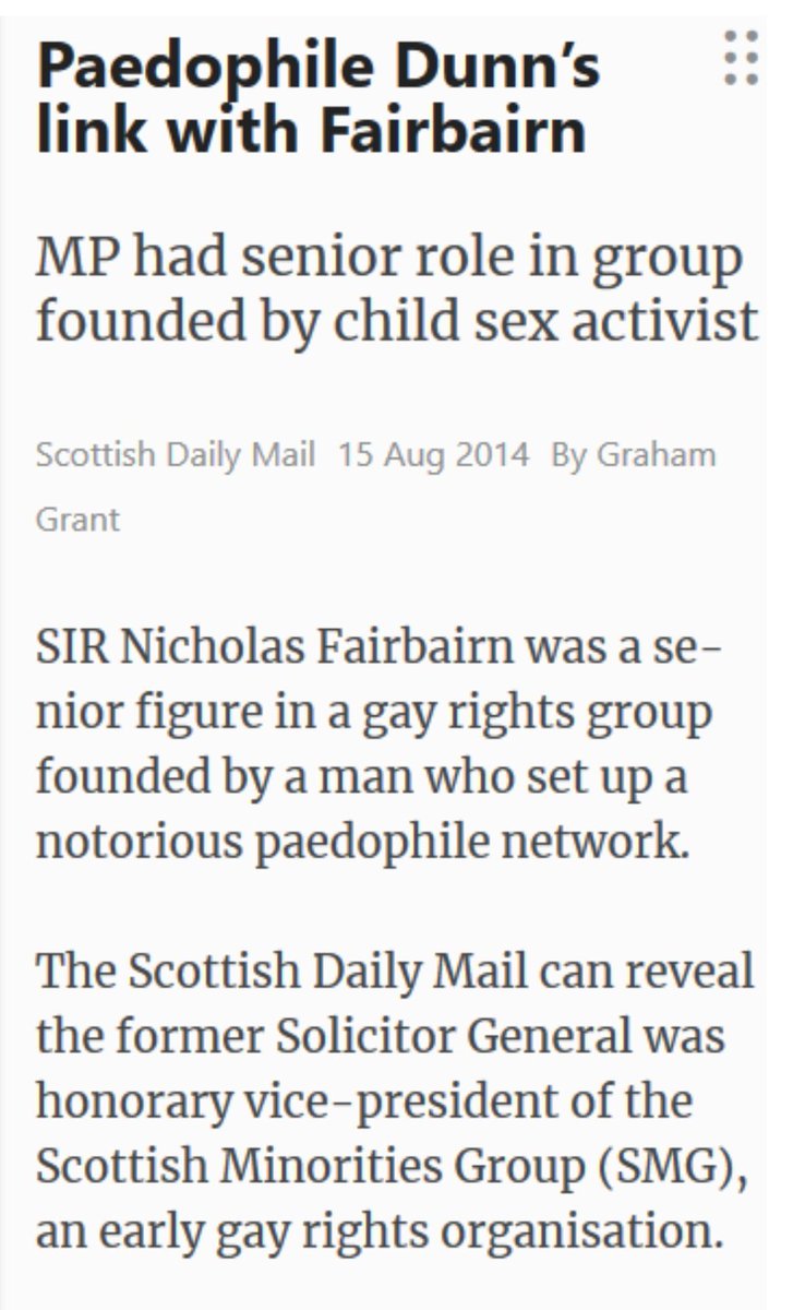 The paedophile Fairbairn was Honorary vice chairman of the Scottish Minorities Group set up by PIE founder Ian Dunn, a man with links to IICSA-disgraced David Steel and Leon Brittan cousin Malcolm Rifkind of Dunblane fame.  https://www.bbc.co.uk/archive/open-door--the-scottish-minorities-group--glad-to-be-gay/z4f7cqt