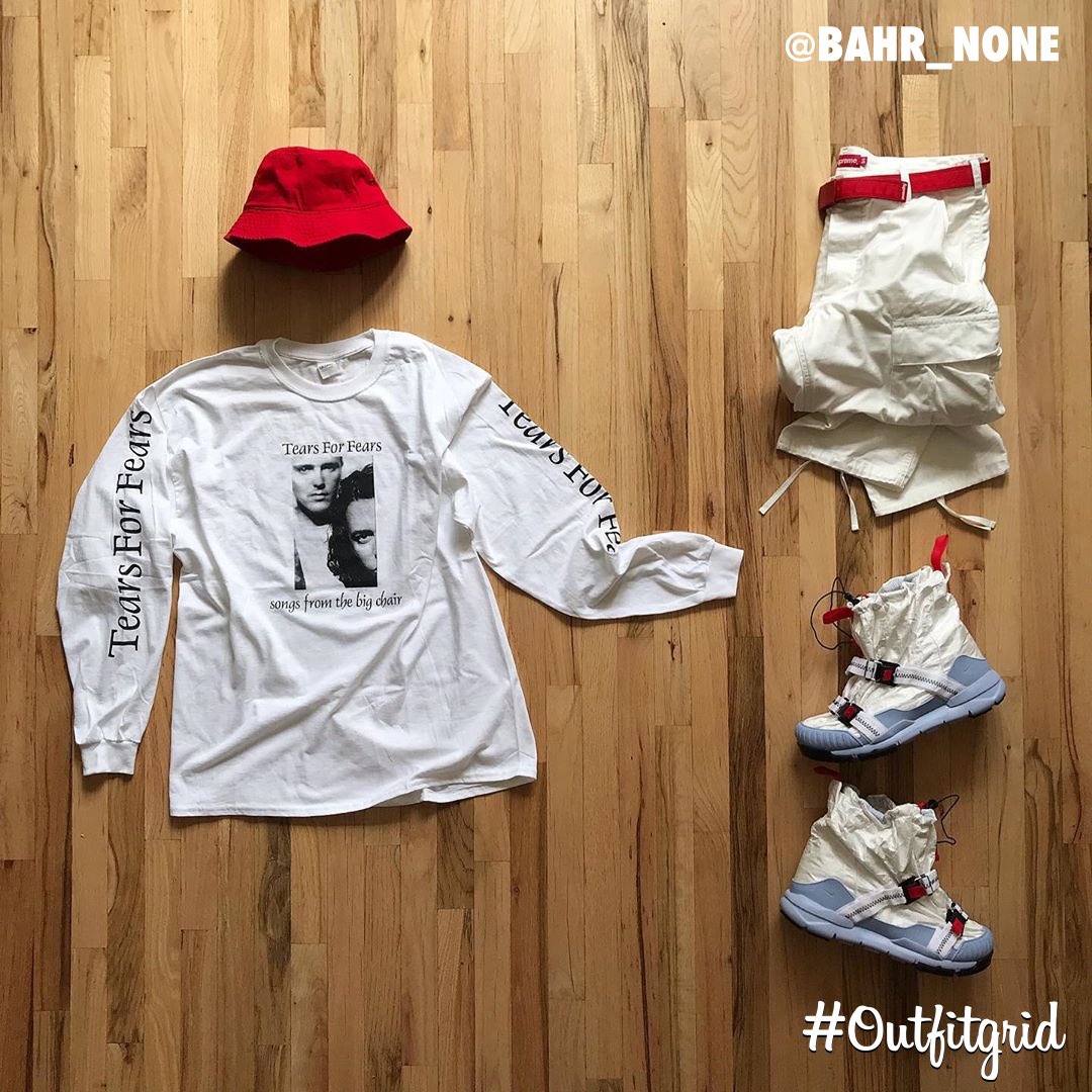 outfitgrid's tweet photo. Today's top #outfitgrid is by @bahr_none.
▫️ #125thSt #BucketHat
▫️ #TearsForFears #FraserCroll #Tee
▫️ #Supreme #Cargo #Pants & #Belt
▫️ #Nike x #TomSachs #MarsYard #Overshoe https://t.co/uDhzoyEHmb