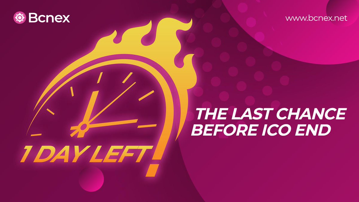 bcnex_net's tweet image. 💥 Big Milestone 
💥 100% ETH raised 
💥 100% BTC raised 
💥 65+% Hard-cap raised 
💥 18,000,000+ USD raised

✔️ 1 Day Left 💥🏃💥🏃💥🏃
✔️ The last chance to obtain BCNX tokens

#Bcnex #Ico #Thelastchance
