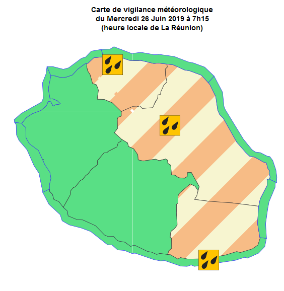 Prefet974's tweet photo. 🌧️[VIGILANCE FORTE PLUIE]  ⚠️Malgré une accalmie pour la matinée, la Vigilance Fortes Pluies est maintenue à #LaRéunion. Les régions concernées sont les zones Nord, Est et Sud-Est de l'île. ⚠️Prudence dans vos déplacements. Restez informés sur https://t.co/rSu6g6aw2q https://t.co/aSBpucmgGl