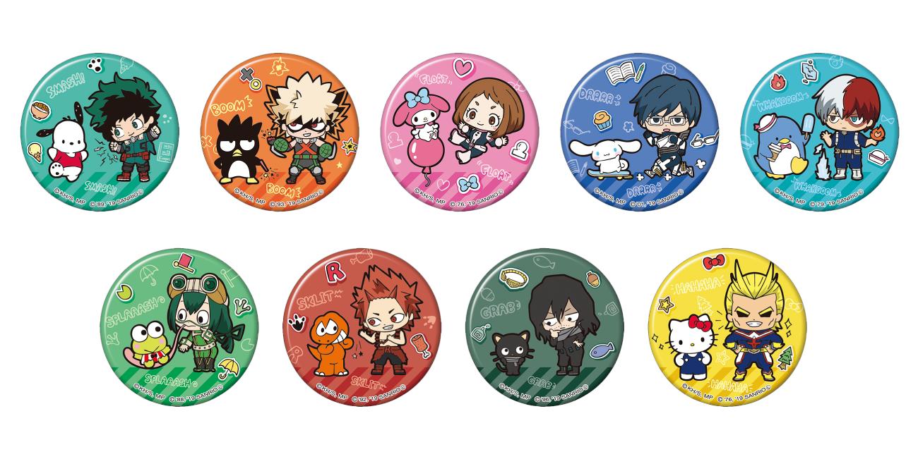 僕のヒーローアカデミア×サンリオキャラクターズ ホログラム缶バッチ エンデヴァー バッジ・ピンズ 荼毘×ハンギョドン ホログラム缶バッジ 「僕の