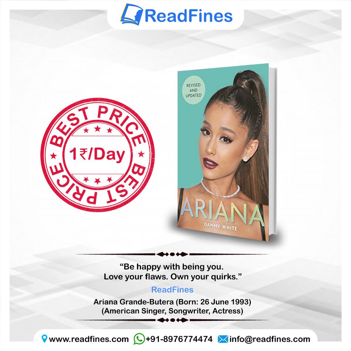 readfines's tweet photo. #ArianaGrandeButera #American #singer #songwriter and #actress
#writer #novelist #reader #novel #books
#author #dannywhite #biography
#arianagrandebutera
.
.
#ReadFines
Rent-Read-Return
Spend less. #Read more.
#Rent | Buy | Sell | Donate https://t.co/sXqYyeuANT
