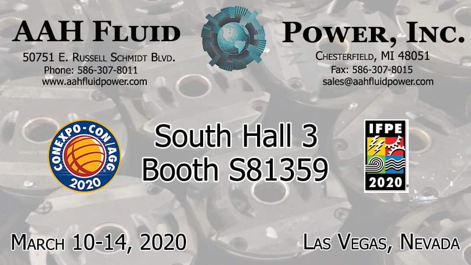 aahfluidpower's tweet photo. AAH Fluid Power is going back to Las Vegas, March 10-14, 2020!! Visit us at the ConExpo for the International Fluid Power Exposition at Booth S81359 - South Hall 3 #AAHFluidPower #OurWorldRevolvesAroundYou #LasVegas #IFPE2020 #conexpoconagg #pumps #valves #motors #repairs https://t.co/Mrh2gT6lj9