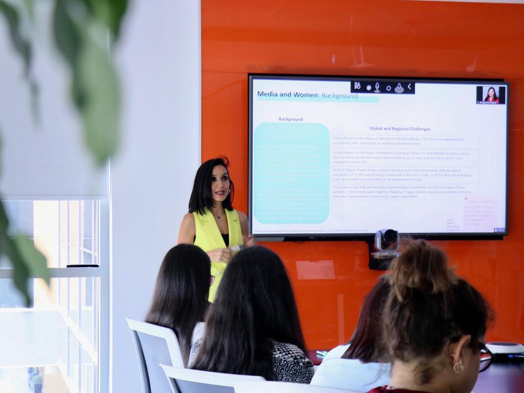Only 4% of the world's media challenge gender stereotypes according to the Global Report on the Status of Women in the News.

Thanks to <a href="/apcoworldwide/">APCO</a> for inviting our Director of Programmes <a href="/RanaAskoul/">Rana Askoul</a> to host a workshop on gender equality &amp; how to produce gender inclusive media