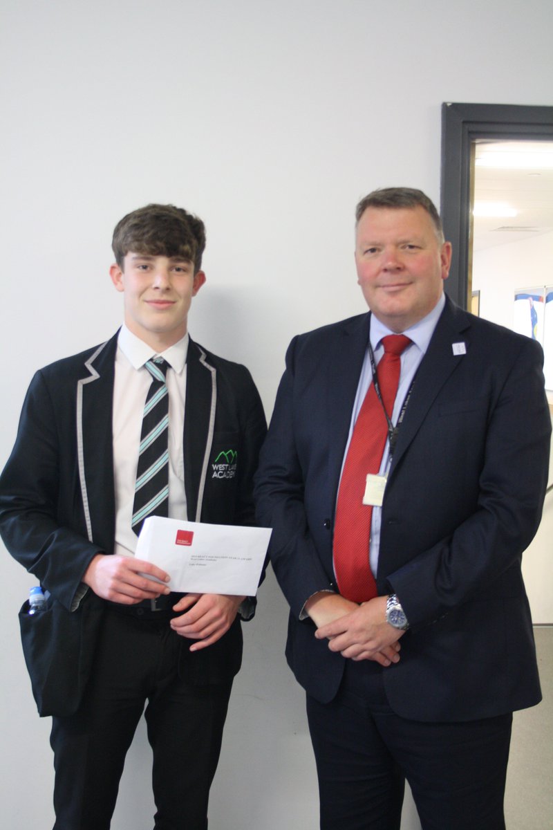 WestLakesAcad's tweet image. Congratulations to Y11 student Luke Williams who has been awarded the Year 11 @REACTFoundation award and a £200 bursary.
The object of the award is to encourage West Cumbrian students to study STEM subjects. Luke plans to study science in the @WLASixthform