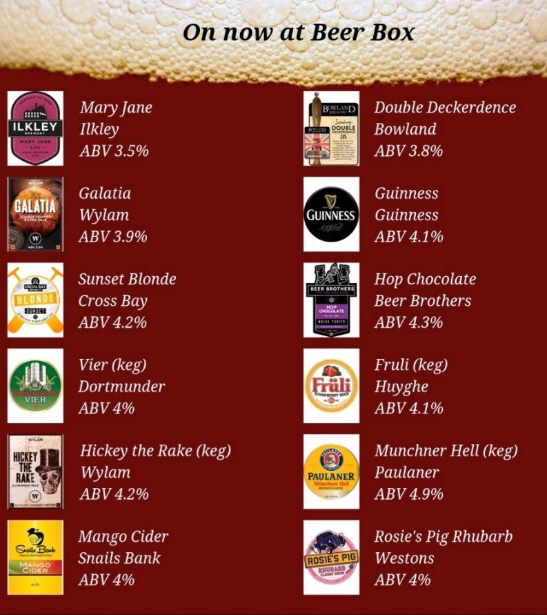 Beer Box (@bbbeerbox) on Twitter photo On now
<a href="/Ilkleybrewery/">Ilkley Brewery</a> <a href="/BowlandBrewery/">Bowland Brewery</a> <a href="/wylambrewery/">Wylam Brewery</a> @crossbaybrewery <a href="/BeerBrothersPR1/">Beer Brothers Brewery</a> <a href="/Snailsbankcider/">Snailsbank Cider</a> @WestonsCiderMil <a href="/Fruli/">Fruli Beer</a> <a href="/paulaner_uk/">Paulaner UK</a> On now
<a href="/Ilkleybrewery/">Ilkley Brewery</a> <a href="/BowlandBrewery/">Bowland Brewery</a> <a href="/wylambrewery/">Wylam Brewery</a> @crossbaybrewery <a href="/BeerBrothersPR1/">Beer Brothers Brewery</a> <a href="/Snailsbankcider/">Snailsbank Cider</a> @WestonsCiderMil <a href="/Fruli/">Fruli Beer</a> <a href="/paulaner_uk/">Paulaner UK</a>