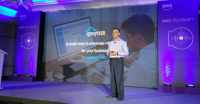 greythr2's tweet photo. @rowjee, CEO, @greytip sheds light on the technology benefits of being hosted on AWS and the benefits of cloud HR and Payroll automation at #AWSTechShift. #greytHR @awscloud https://t.co/jr9UfnNLZ5