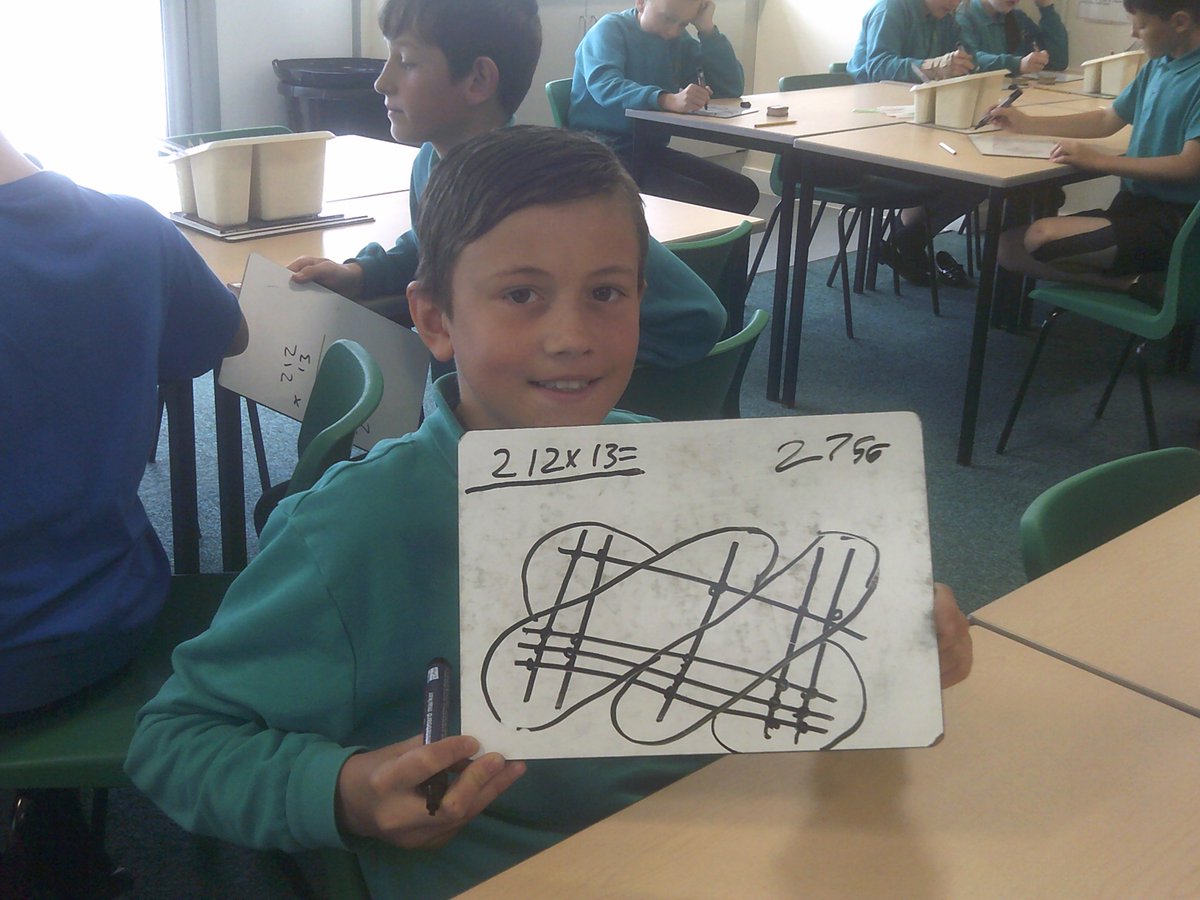 ClaveringTS27's tweet image. #6RT  Today, in maths, we practised the Japanese method of multiplication. It was tricky!