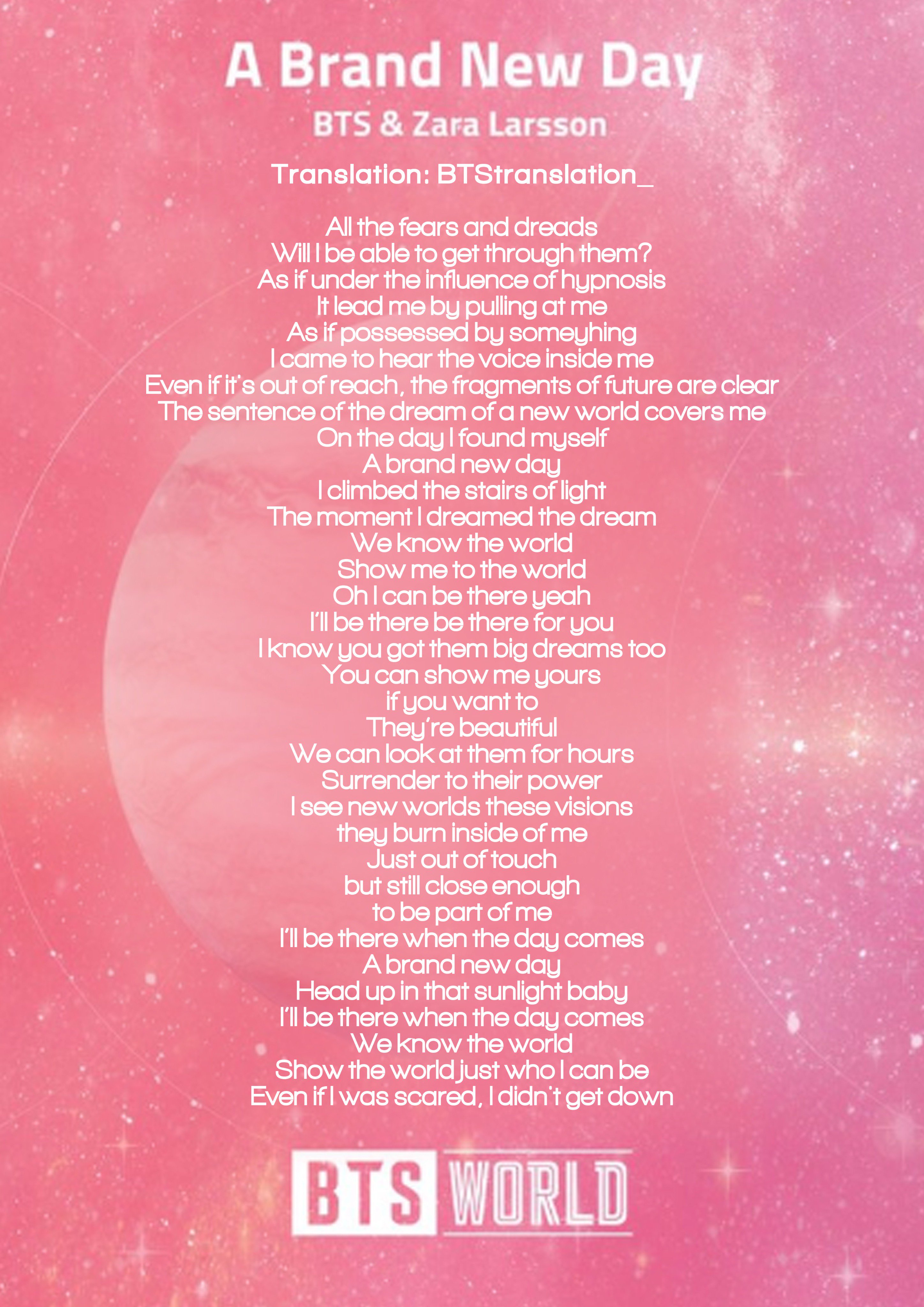 Sel⁷ on X: &ldquo;Lyrics translation of &lsquo;A Brand New Day&rsquo; BTS WORLD OST 