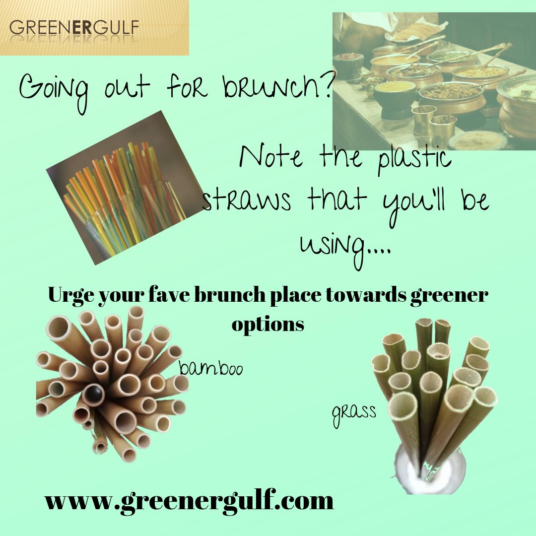 Going out for #Brunch?
Note the plastic straws that you'll be using. Imagine the waste!
Urge your #fave brunch place towards #greener #options like #bamboostraw or even #grassstraw

Visit us at greenergulf.com for more info. 

#GreenerGulf #Dubai #AbuDhabi #sustainability