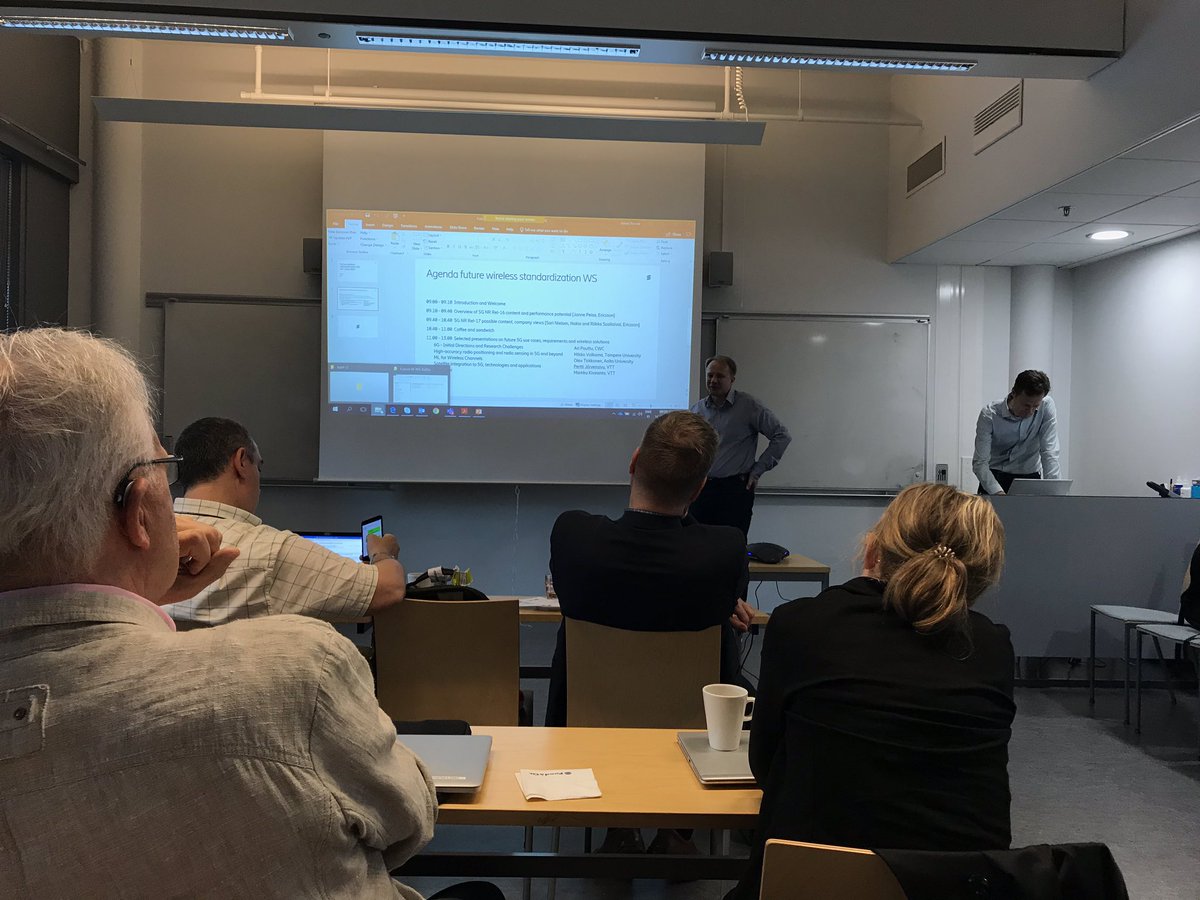 HimmanenHeidi's tweet photo. In #Finland we are amazingly good at #cooperation when necessary. Workshop Future of Wireless Standardization arranged by @ericsson_fi @nokianetworks and @AaltoUniversity. The room is full of telecom pros with a common direction: The #5G future #5GMomentum #5GForce https://t.co/kmGlY7a85e