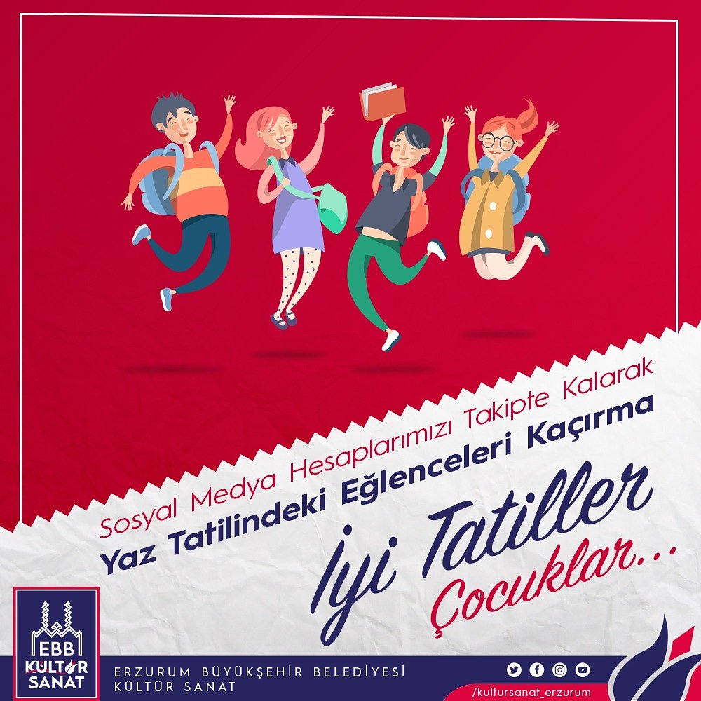 2018-2019 Eğitim - Öğretim yılının tamamlanmasıyla tatile giren ve karne alma sevinci yaşayan tüm öğrencilerimizin karne heyecanını paylaşıyor, öğrenci ve öğretmenlerimize iyi tatiller diliyoruz.

#kültürsanaterzurum
#iyitatiller
#karnegünü