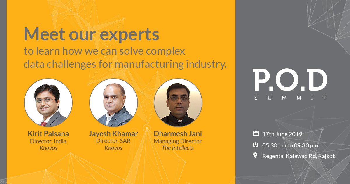 KnovosOfficial's tweet photo. P.O.D Summit - #Rajkot (India)
Register here: https://t.co/XLKeAI6KCD
Meet our experts @KPalsana, @jayeshkhamar and @dharmesh_jani3 to learn how you can leverage data in your business. #POD2019 #POD #PowerOverData #manufacturing #datasolutions #collaborationsolutions
#automobile https://t.co/DkGWW85Pcm