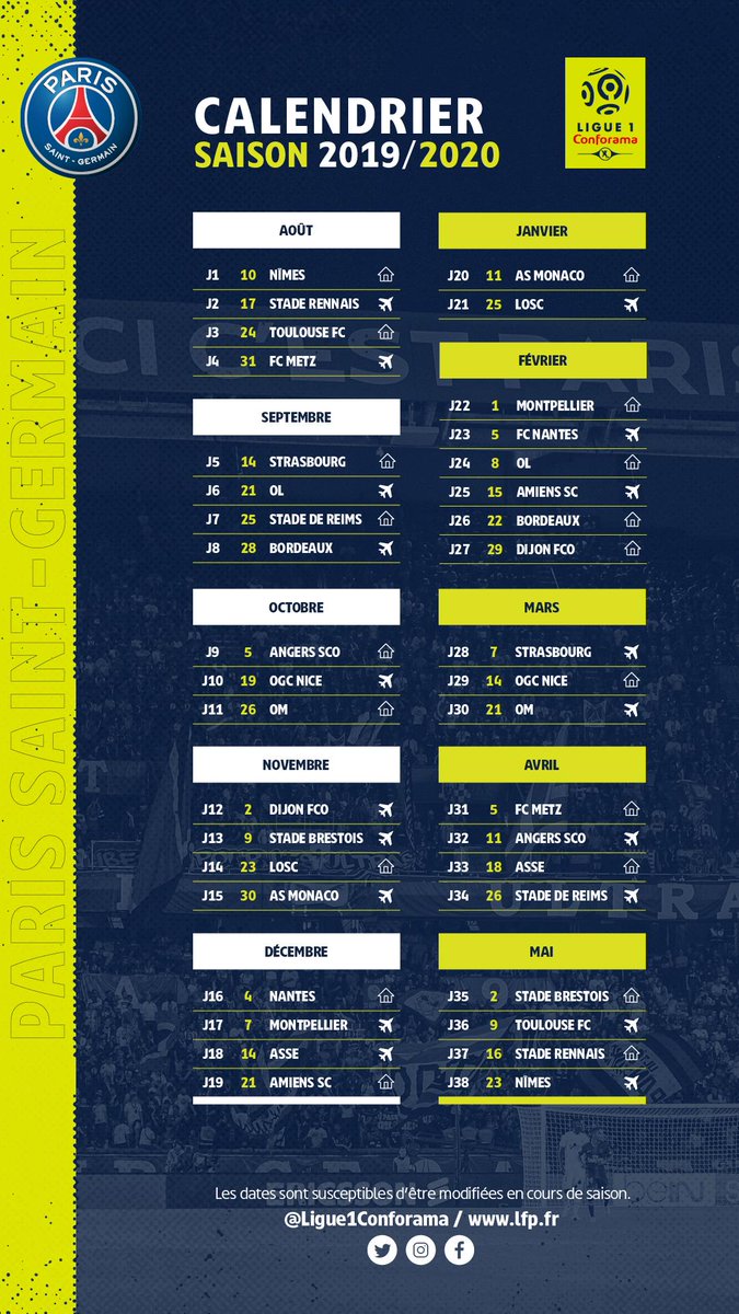 Club : Le calendrier 2019/2020 du PSG en Ligue 1 dévoilé