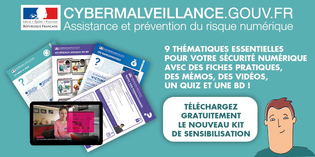 cybervictimes's tweet image. [#KitSensiCyber] Le #kit complet de #sensibilisation aux #risques numériques est disponible en téléchargement : cybermalveillance.gouv.fr/contenus-de-se…

Découvrez les 9⃣ thèmes déclinés en fiches pratiques, #vidéos, mémos, BD, poster et quiz !

RT 🔄

Merci à nos membres &amp;amp; contributeurs !