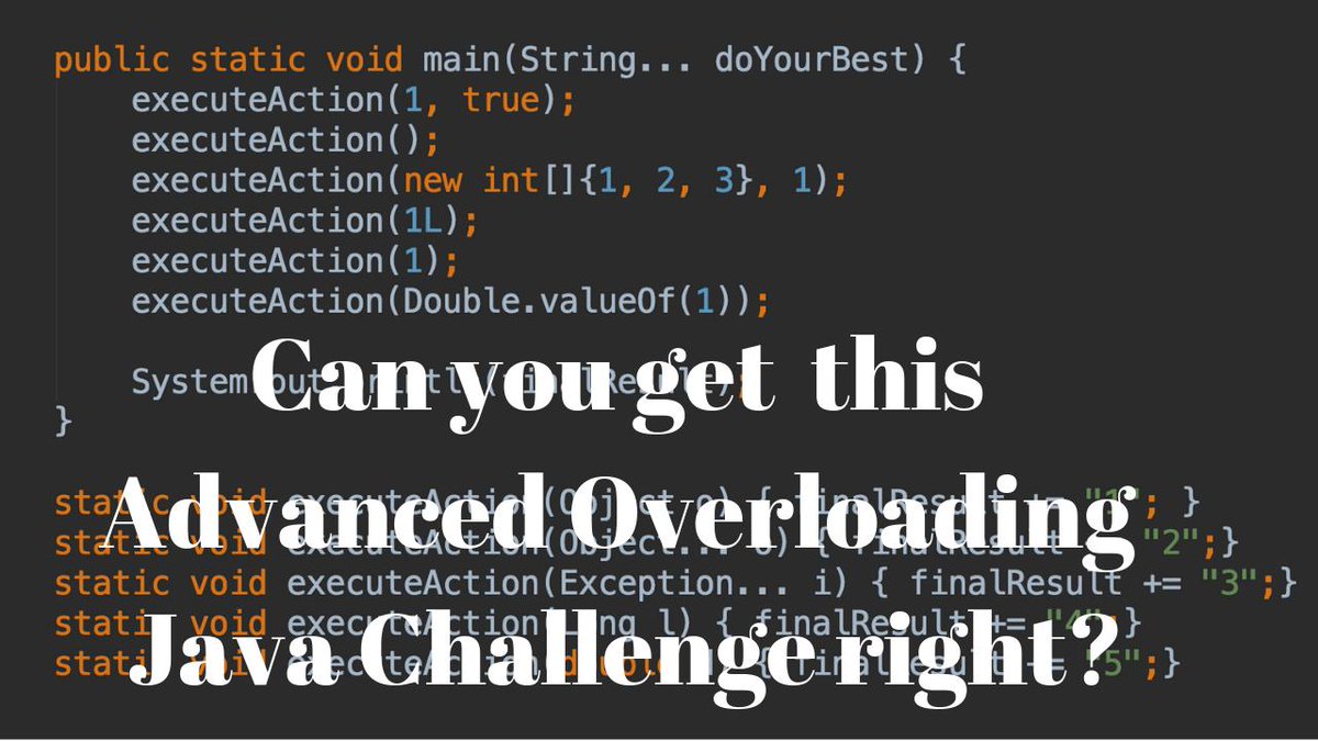 RafaDelNero's tweet image. Do you want to get a @Java certification more easily? Learn the core @Java concepts with the #JavaChallenges!
#JavaChallengesVideos #AdvancedOverloading
Improve your @Java skills:
youtu.be/t7Mj_v0ouDc
