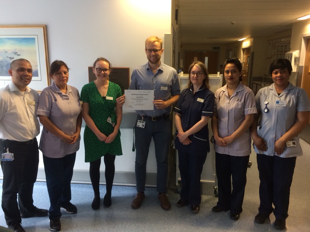 RobOakley99's tweet photo. Delighted to share the award with my colleagues at Gywnne Holford for the best performing ward for VTE prevention in the Trust! 😃 Go team! #teamStGeorges https://t.co/IyfC6LOWch