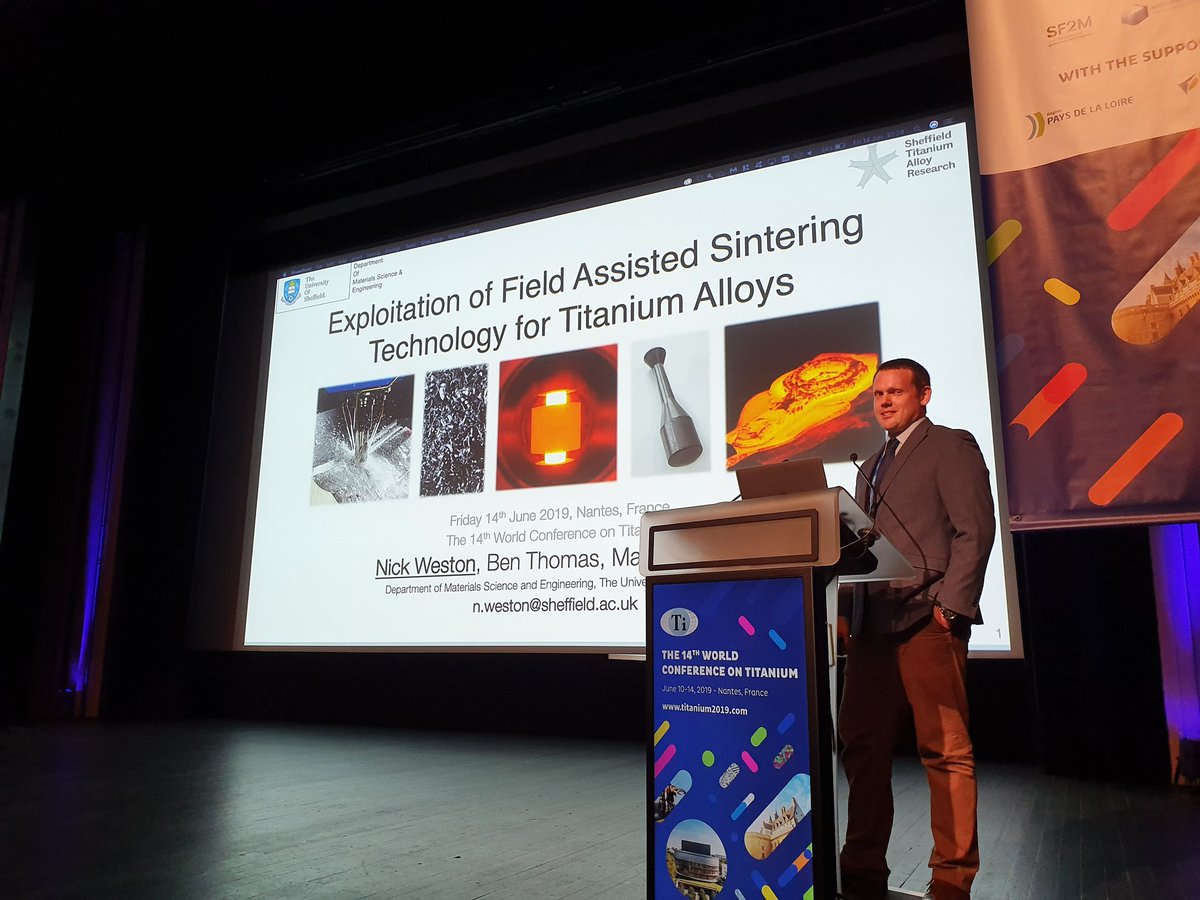 Now @nicwes01 presenting fantastic work about Field Assisted Sintering Technology for Ti alloys! #Titanium2019 <a href="/msesheffield/">Materials at TUoS</a> #STARTITANIUM