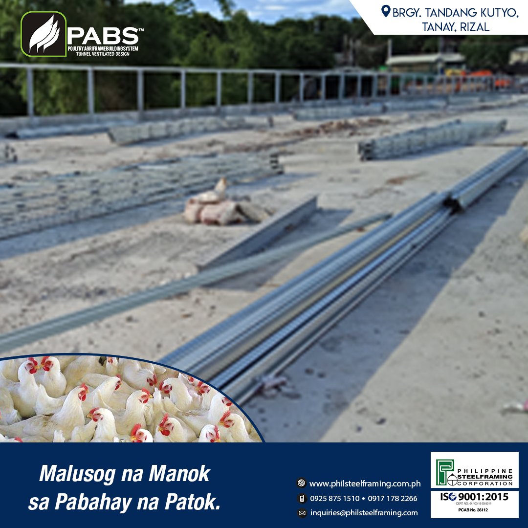 PhSteelFraming's tweet photo. Introducing PABS (Poultry Agriframe Building System)!
Its insulated walls and ceiling helps minimize heat and noise coming from outside.

Here are progress photos of our PABS project in Tanay, Rizal.

#PABS #PSC #Agriculture #Agriframe #PrefabPoultryBuilding #SteelFrame https://t.co/H4M1tuIXxW