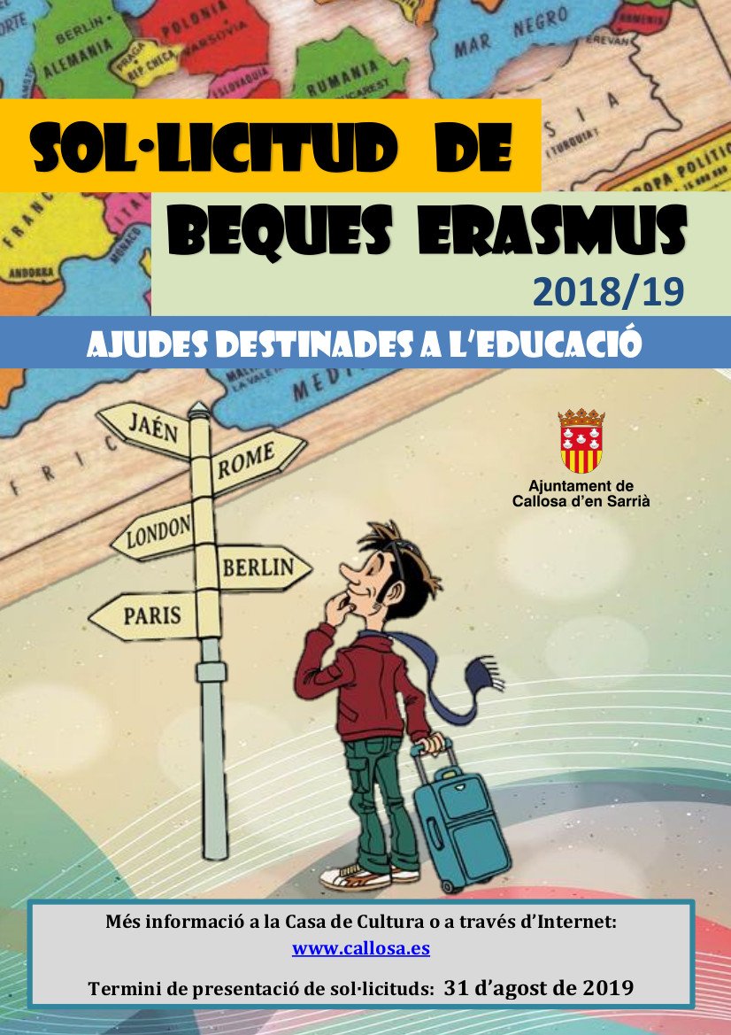 Obert el termini per a sol•licitar l'ajuda municipal a estudiants Erasmus. bit.ly/2KPuUdF
#CallosadenSarrià #Educació #AjudesErasmus