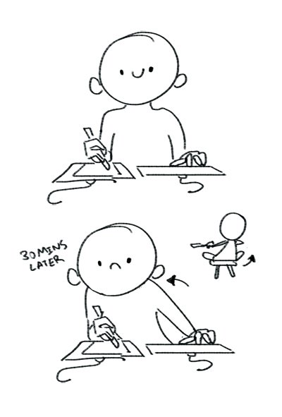 @chuinny I HAVE THE WORST POSTURE. With a normal drawing tablet, i can't draw with it in the middle because it bends my wrist weirdly. So this is what happens 