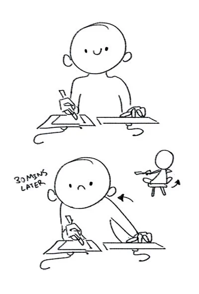 @chuinny I HAVE THE WORST POSTURE. With a normal drawing tablet, i can't draw with it in the middle because it bends my wrist weirdly. So this is what happens 